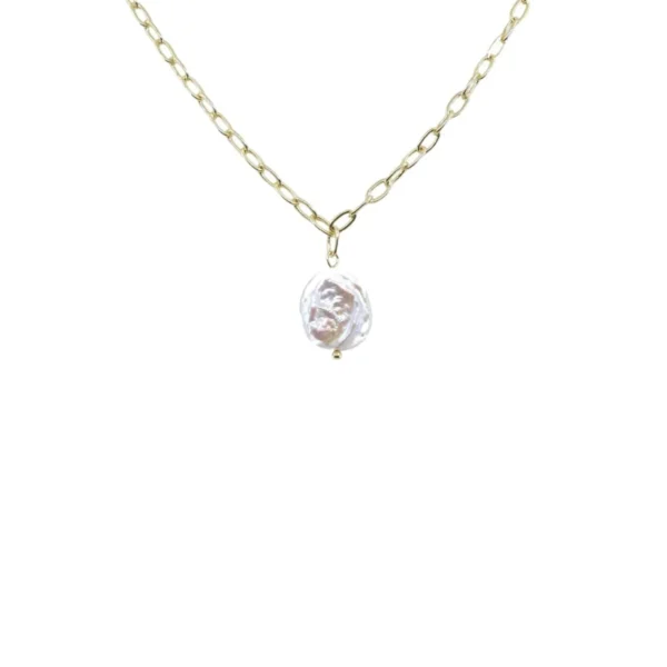 Gold Chain Necklace with Round Pearl