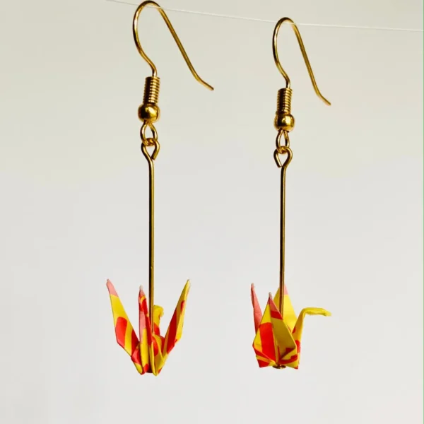 Yellow and Red Crane Earrings