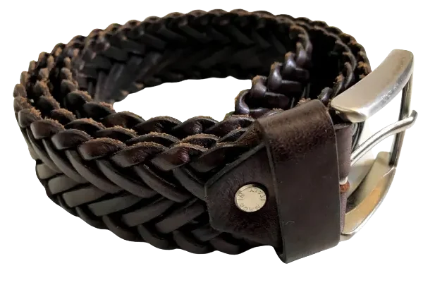 Woven Leather Belt Dark Brown 3,5 cm