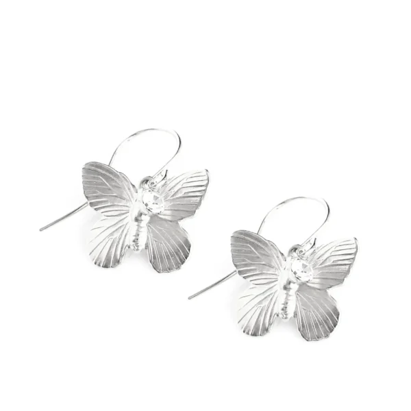 Rhodium plated butterfly earrings with Zirconia