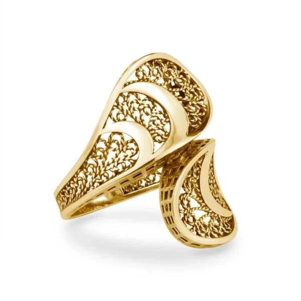 Gold Plated Sterling Silver Filigree Art Women Twisted Bypass Cocktail Ring