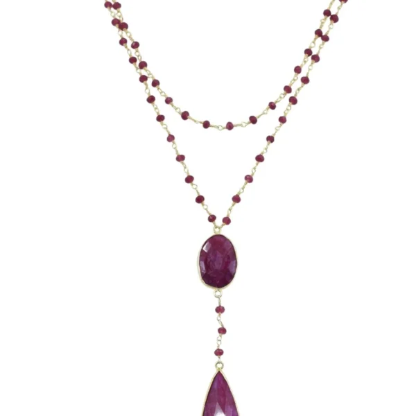 Double Diana Denmark Necklace in Ruby with Ruby Drop