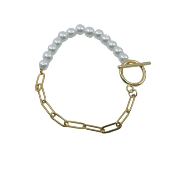 Pearl and Paperclip Lariat Bracelet