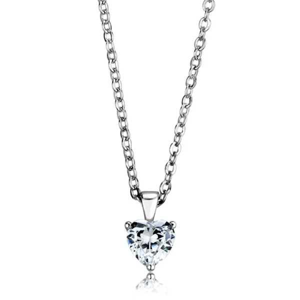 LOS887 - Rhodium 925 Sterling Silver Chain Pendant with AAA Grade CZ in Clear