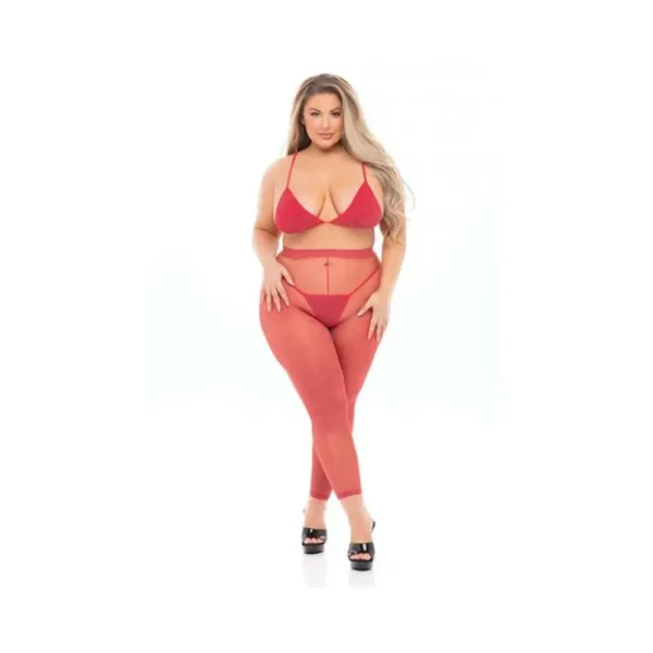 Pink Lipstick Tall Order Bra Top & Leggings Red Qn