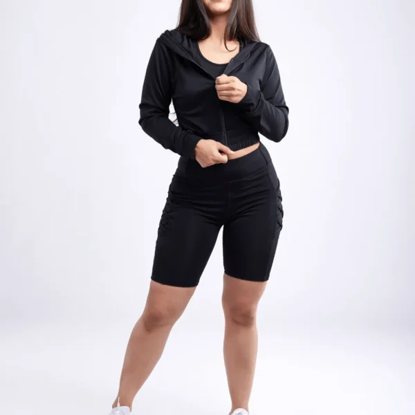 High-Waisted Workout Shorts with Pockets & Criss Cross Design