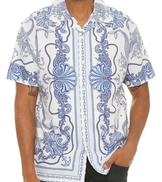 Mens Collared Print Button Down